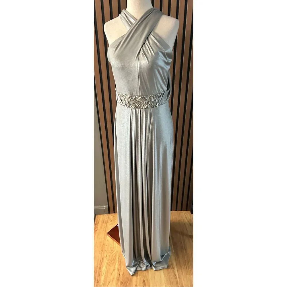 David Meister silver sparkly evening gown dress size 6 long maxi prom homecoming